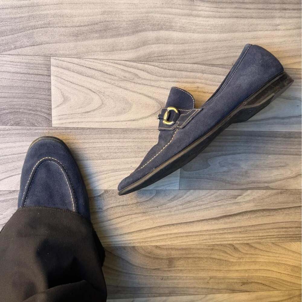 Barrett Navy Suede Horsebit Loafers Made in Italy